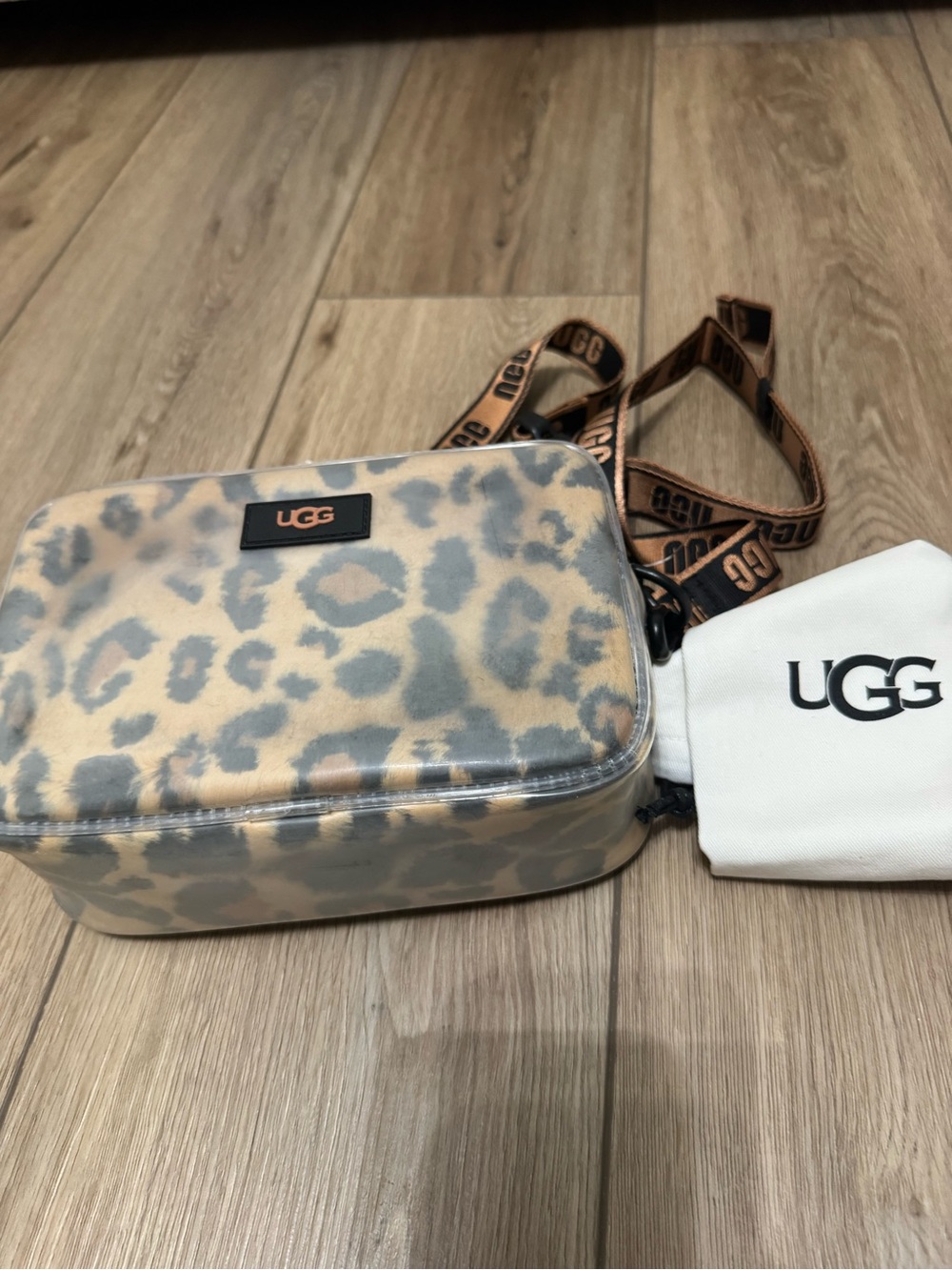 UGG Leopard Print Crossbody Bag in Beige and Gray-Blue